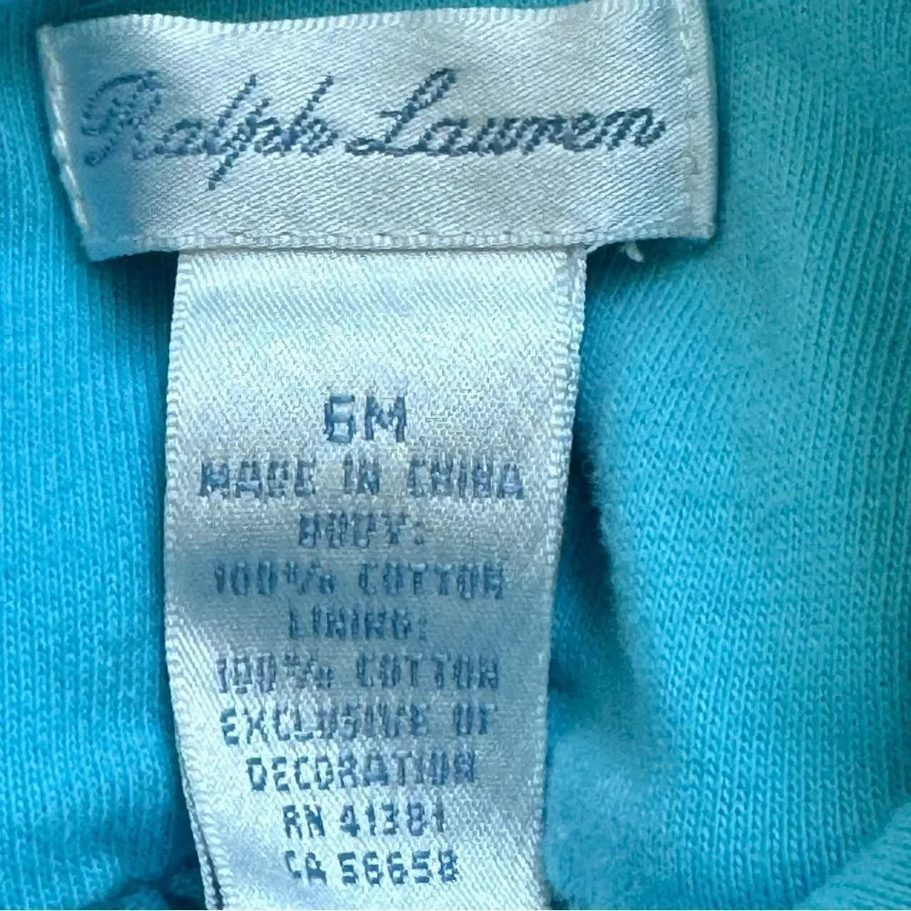 Ralph Lauren Baby Girl Sleeveless Blue Collar One Piece Ruffle Outfit. 6 Months.